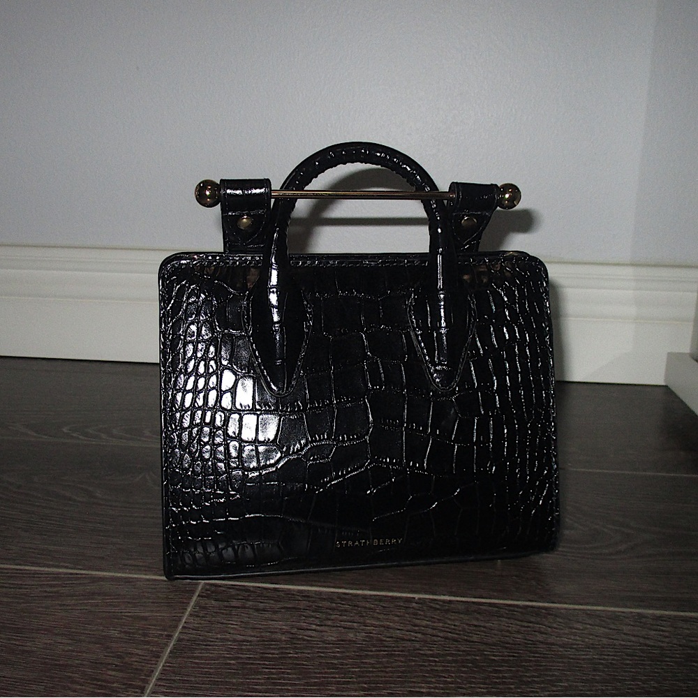 Strathberry Nano Tote Black Croc embossed